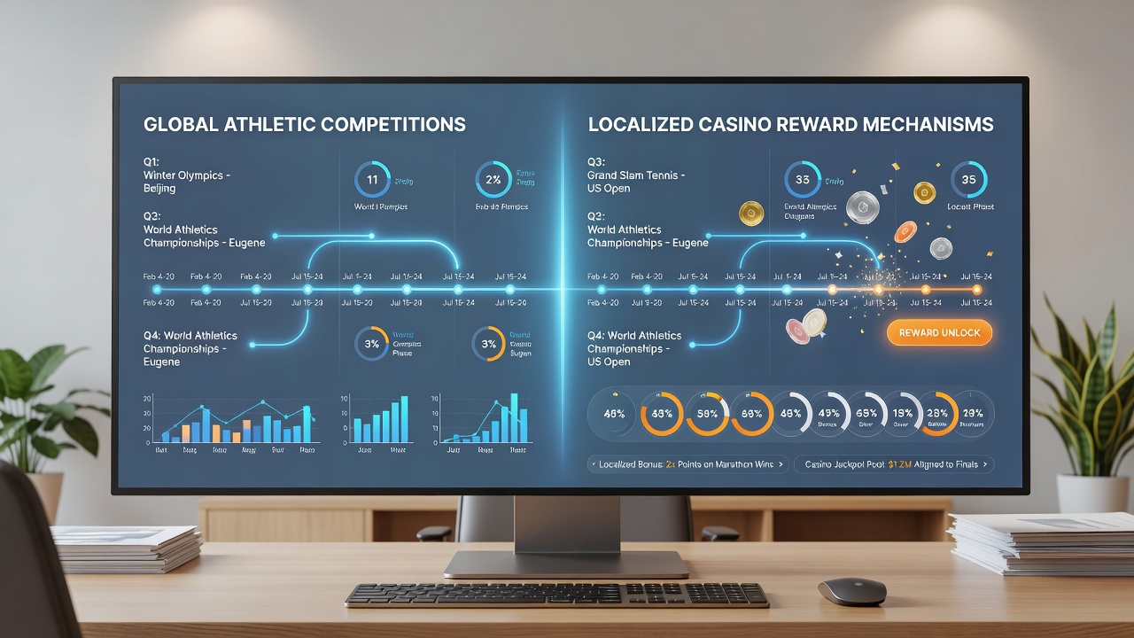 Mobile app interfaces showing reward mechanisms synced to athletic competition timelines