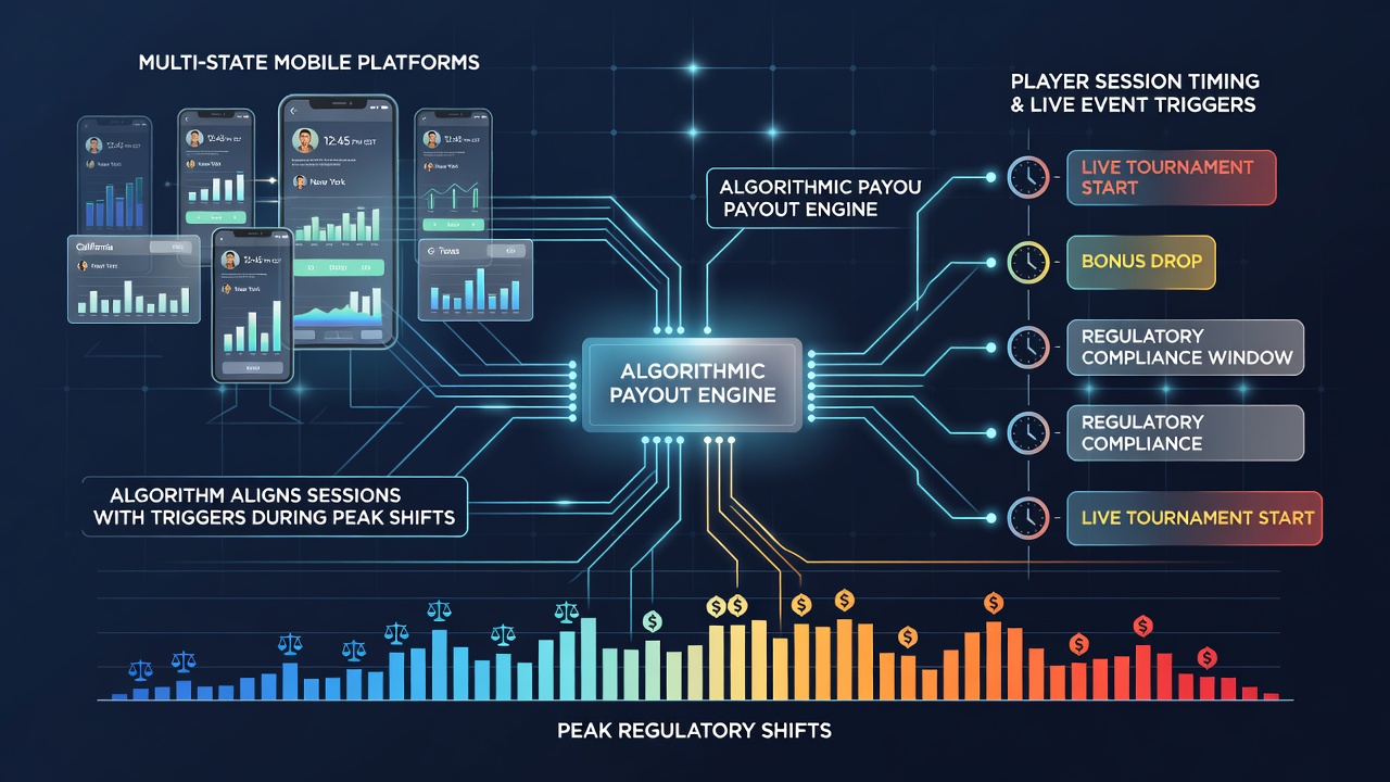 Mobile gambling platform interface showing real-time session timing adjustments synced with live sports events across multiple states