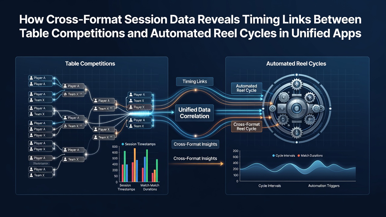 Cross-format session data visualization showing timing correlations between table games and slot cycles in unified mobile apps
