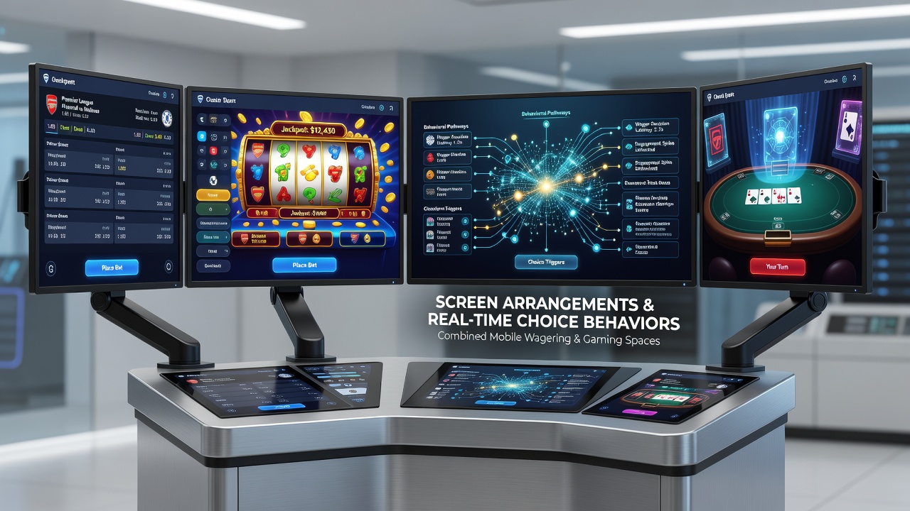 Screen Arrangements Steering Real-Time Choice Behaviors in Combined Mobile Wagering and Gaming Spaces